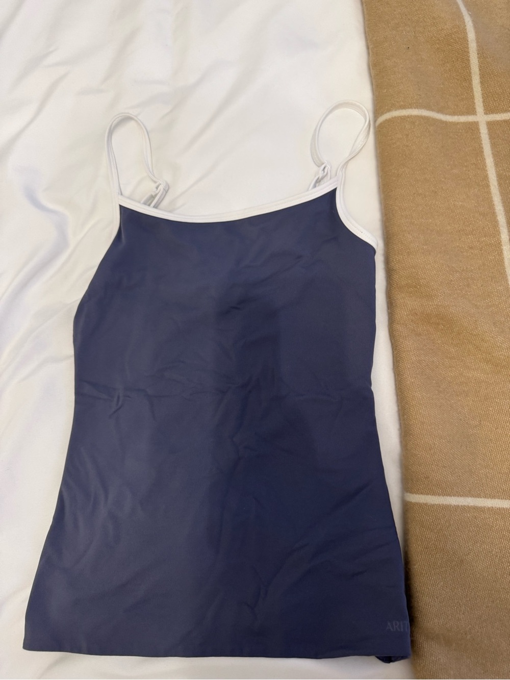 Aritzia Contour Slate Blue Tank with White Trim